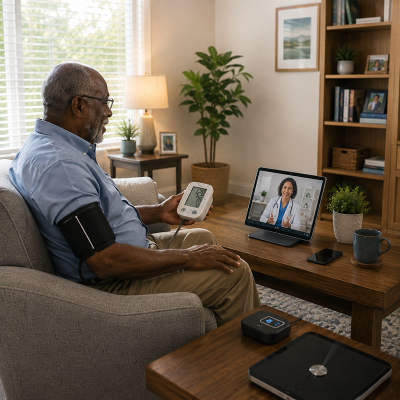 Senior man in telehealth consultation